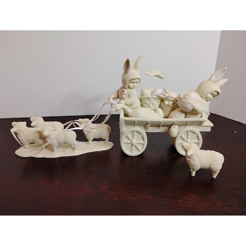 Department 56 Snowbabies Easter Wagon with Sheep Pulling Figurine Set
